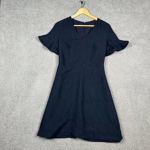 Banana Republic Dress Size 4 Navy Flutter Sleeve Fit & Flare V-Neck Short Lined